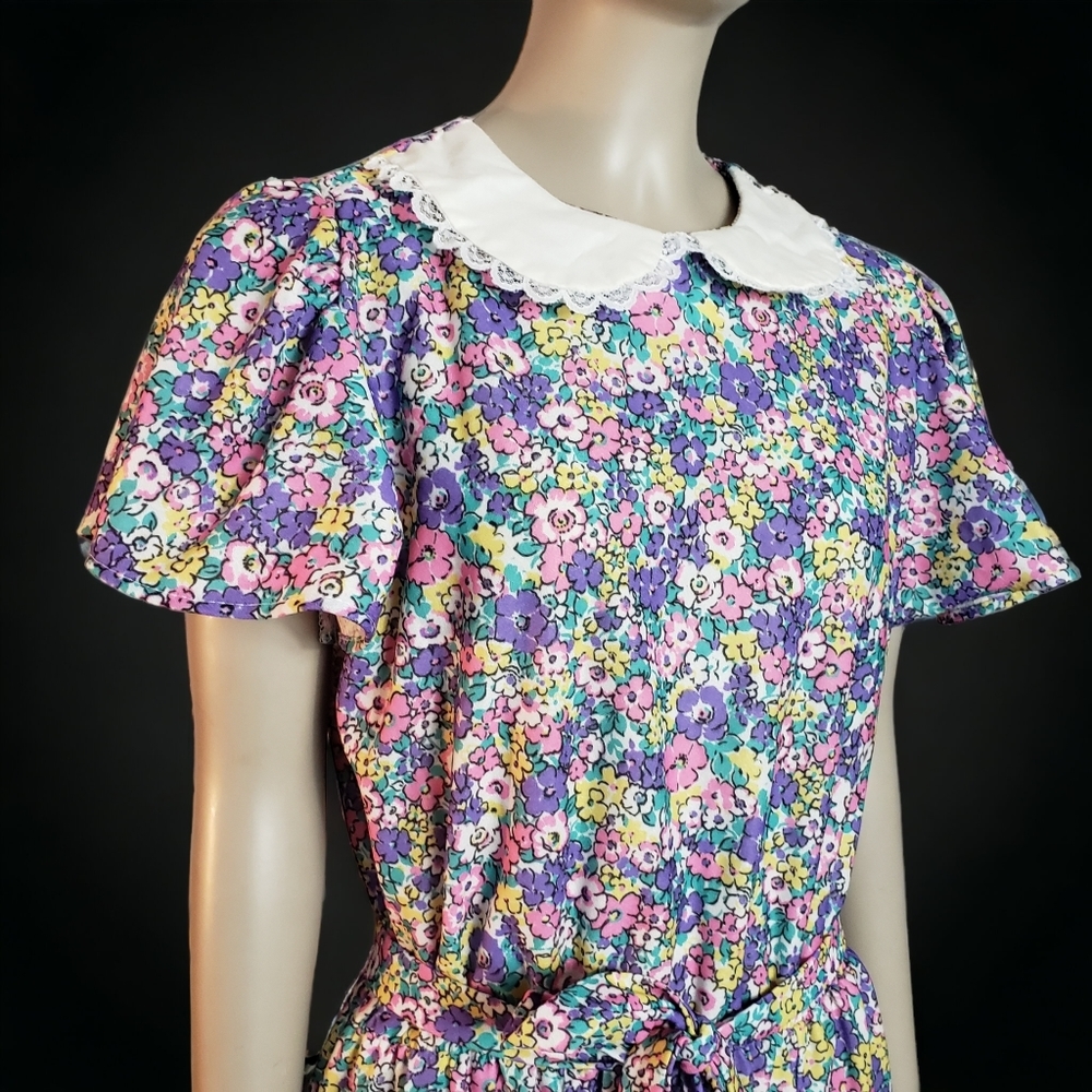 Vtg Avon Fashions 11/12 P Ditsy Floral Dress Peter Pan Collar Midi Fits Like 8